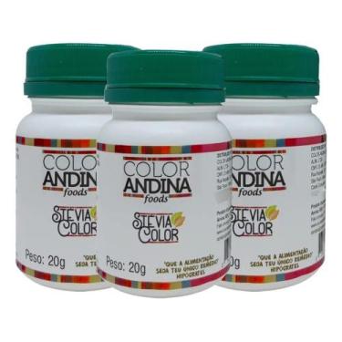 Imagem de Kit 3 Adoçante Natural 100% Stévia Color Andina Food 20g