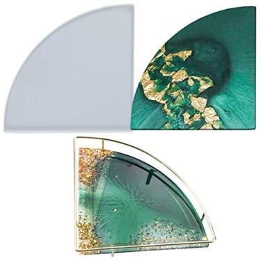 Imagem de FUNSHOWCASE Molde de silicone de resina epóxi com suporte de metal para bandeja de ágata, tábua de servir, prateleira de frutas, forma de leque, 22 x 22 x 1 cm