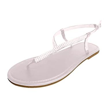 Imagem de Sandálias femininas anabela flip-flops casual strass dedo do pé sapatos romanos sandálias abertas sandálias femininas de verão, Prata, 10.5