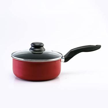 Imagem de Panela 16cm Antiaderente Vermelha Com Tampa de Vidro Pequena Não Gruda Rubi