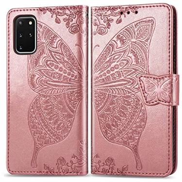 Imagem de CHAJIJIAO Capa flip capa carteira para Samsung Galaxy S20 Plus, capa de telefone carteira flip bumper à prova de choque / alça de pulso/coldre floral padrão borboleta capa carteira capa traseira do telefone (cor: rosa) rosa)