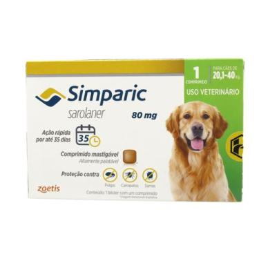 Imagem de Antipulgas Simparic 80 Mg P/ Cães 20,1 A 40 Kg 1 Comprimido - Zoetis