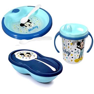Imagem de Kit Refeição do Mickey Prato Térmico com Ventosa + Pote Patinha e Copo de Treinamento Kit Alimentação do Bebê Plasútil