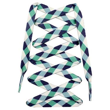 Imagem de Teeoff Cadarços estampados planos, cadarços para tênis, cadarços divertidos de designer, Xadrez azul, 47.2"