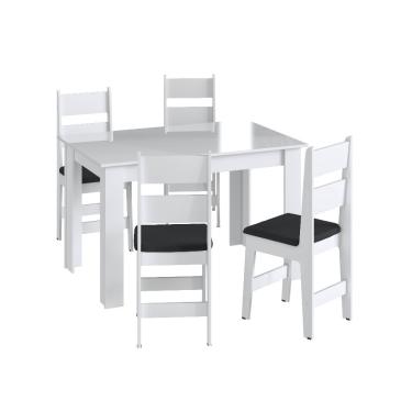 Imagem de Conjunto de Jantar Retrô Mesa Fixa 4 Cadeiras Estante Buffet Móveis Canção - Branco com Preto