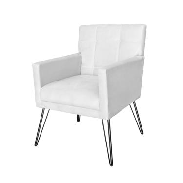 Imagem de Poltrona Estofada Para Salão de Beleza Pés de Ferro Onix Suede Branco - LM DECOR
