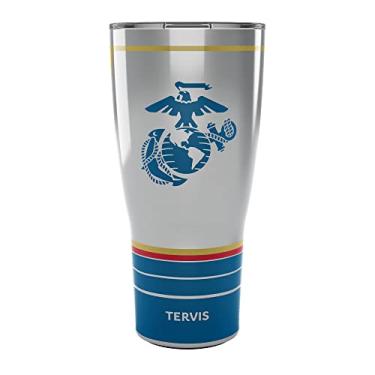Imagem de Tervis Copo térmico Traveler Marines Forever Proud com parede tripla mantém as bebidas frias e quentes, 850 g, aço inoxidável