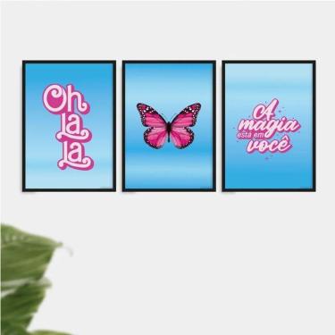 Imagem de Kit 3 Quadros Ohlala A Magia Está Em Você 45X34 Vidro Preta