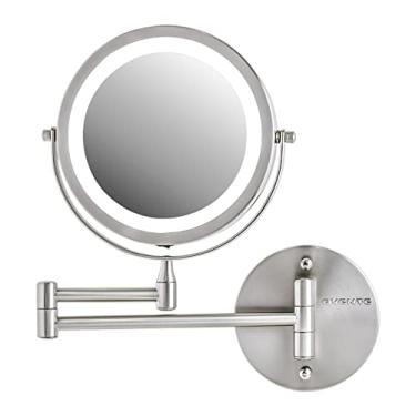 Imagem de OVENTE Espelho de maquiagem iluminado de parede, escovado com níquel, ampliação de 7x