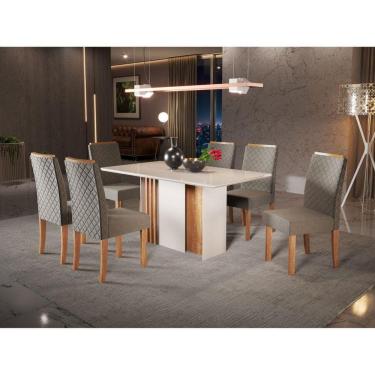 Imagem de Conjunto Sala de Jantar Mesa Lara Tampo Vidro com 6 Cadeiras Elegance Sonetto Móveis Mel/Off White