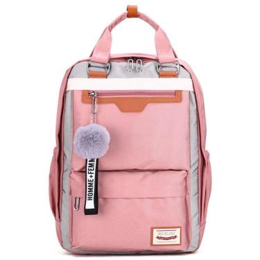 Imagem de Mochila Feminina Bicolor Fashion Com Chaveiro Puff