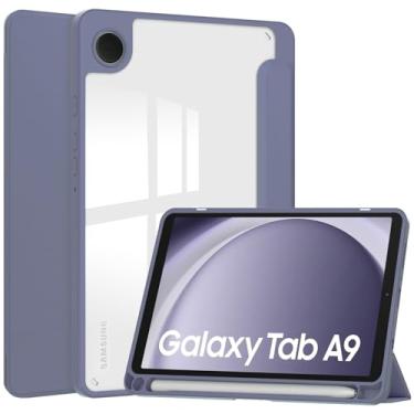 Imagem de YEARN MALL Capa fina híbrida com suporte de caneta para Samsung Galaxy Tab A9 8,7 polegadas modelo 2023 (SM-X110/X115/X117) capa traseira transparente transparente, roxo lavanda