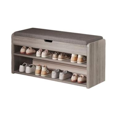 Imagem de Prateleira de sapatos banco de sapatos com armazenamento, banco vintage de armazenamento de sapatos de fazenda com espaço dobrável e almofada acolchoada, banco de entrada de 2 camadas com