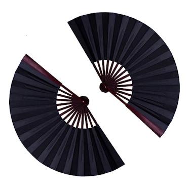 Imagem de Leadigol Grande ventilador de mão dobrável preto, 2 peças ventilador dobrável de seda ventilador de mão ventilador dobrável de bambu ventilador vintage charmoso chinês/japonês, para decoração, dança,
