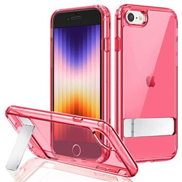 Imagem de JETech Capa para iPhone SE 3/2 (Edição 2022/2020), iPhone 8/7, 4,7 Polegadas com Suporte, Suporta Carregamento Sem Fio, Capinha Fina à Prova de Choque, Suporte de Metal de 3 Vias (Vermelho)