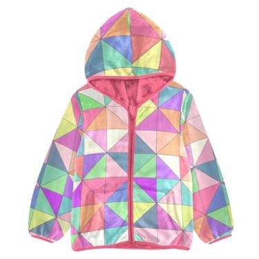Imagem de KLL Casaco de lã para bebês com capuz colorido triângulo infantil jaqueta de primavera rosa bebê jaqueta com zíper, Triângulo colorido, 7-8 Anos