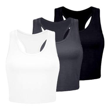 Imagem de 3 peças regatas femininas de algodão básicas costas nadador sem mangas esportivas para treino, Tops de verão rosa choque, G
