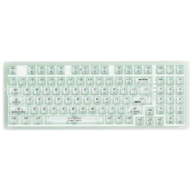 Imagem de HUO JI Teclado mecânico para jogos compacto com fio USB com teclas transparentes, iluminação lateral RGB, retroiluminação de LED único, teclado numérico, interruptor branco, cabo tipo C destacável, 94