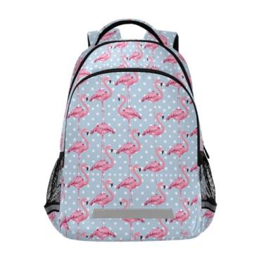 Imagem de CHIFIGNO Mochilas infantis para meninos e meninas, mochila escolar grande, mochila de viagem ao ar livre com tiras refletoras, Flamingos rosa com bolinhas, Medium
