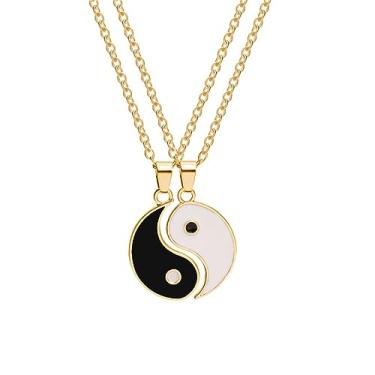 Imagem de Dreuyet Yinyang Colar com pingente feminino masculino de aço inoxidável Bff corrente personalizada combinando diagramas de quebra-cabeça para melhor amigo colares para Dia dos Namorados, aniversário,