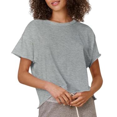 Imagem de Tankaneo Camisetas femininas curtas curtas de manga curta e gola redonda, camisetas básicas casuais, Cinza, GG
