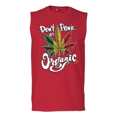 Imagem de Camiseta masculina Don't Panic It's Organic Muscle 420 Weed Pot Leaf Smoking Marijuana Legalize Cannabis Stoner Pothead, Vermelho, M