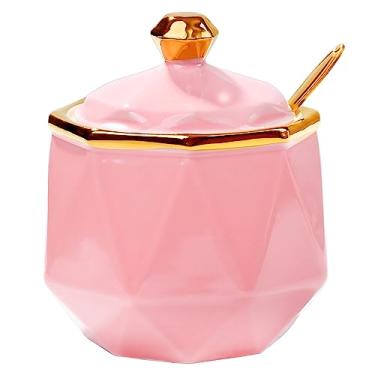 Imagem de Açucareiro com tampa e colher, açucareiro de cerâmica de 270 ml, recipiente de açúcar multifuncional recipiente de especiarias pote de sal tigelas de condimento jarra de açúcar para organização de
