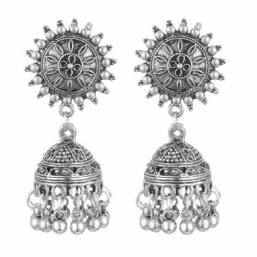 Imagem de Brincos indianos vintage com borla de sino para mulheres e meninas, banhado a ouro, boêmio, feito à mão, bollywood, cigano, tibetano, leve, jhumka, para presente de joias tradicionais estilo boho,