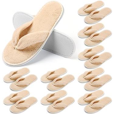 Imagem de Unittype 10 pares de chinelos de spa chinelos de dedo chinelos chinelos de lã coral macio chinelos de casa chinelos de hotel para hóspedes, Bege, Medium