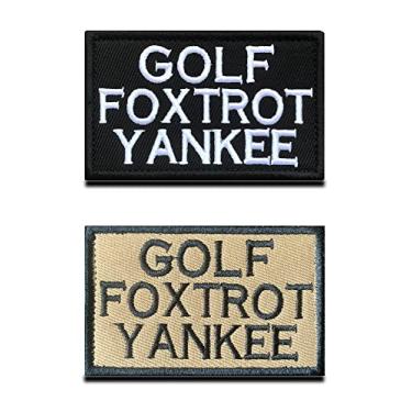Imagem de 2 peças Golf Foxtrot Yankee bordado gancho e laço adesivo tático engraçado para mochila, boné, colete, cão, arreio - preto e coiote