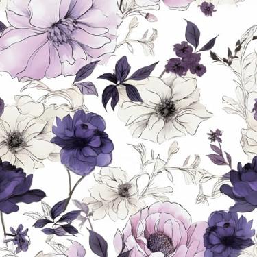 Imagem de Papel de parede floral aquarela para destacar e colar, papel de contato com flor roxa/branca/rosa, papel de parede botânico autoadesivo removível à prova d'água para prateleiras de quarto armário