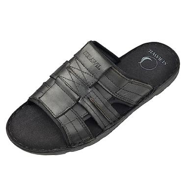 Imagem de SURAWIL Sandálias masculinas de couro legítimo, sandálias masculinas sem cadarço SUM15US, Preto, 44
