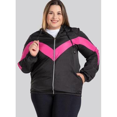 Imagem de Jaqueta Corta Vento Feminina Plus Size em Microfibra Bicolor Bolsos Laterais e Capuz - Serena-Feminino