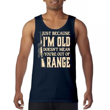 Imagem de Camiseta regata Just Because I'm Old Doesn't Mean You are Out of Range 2nd Amendment Second Gun Rights Retired masculina, Azul marinho, GG
