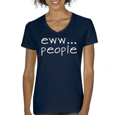 Imagem de Eww... Camiseta feminina gola V engraçada anti-social humor humanos sugam introvertido anti social clube sarcástico geek camiseta, Azul marinho, GG