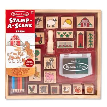 Imagem de Melissa & Doug Stamp-a-Scene Wooden Stamp Set: Farm - 20 Stamps, 5 Colored Pencils, and 2-Color Stamp Pad