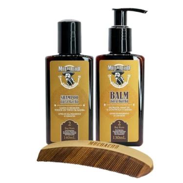 Imagem de Kit Shampoo para Barba + Balm para Barba + Pente de Madeira Curvo Muchacho Bay Rum - Kit para limpeza, hidratação e modelagem da sua barba