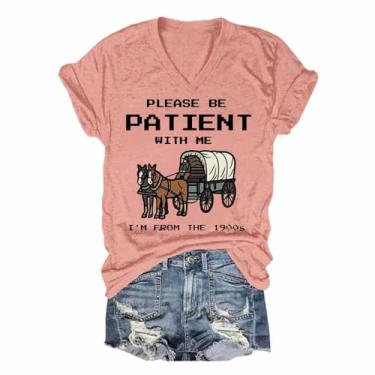 Imagem de Camiseta feminina Please Be Patient with Me I'm from The 1900s, vintage, gola V, manga curta, camisetas divertidas de verão, Cinza, P