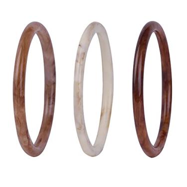 Imagem de Caiyao 3 peças de resina acrílica com placa de acetato de tartaruga pulseiras geométricas coloridas irregulares empilháveis de plástico redondo para mulheres adolescentes, 2.4 inches (6.1 cm), Metal
