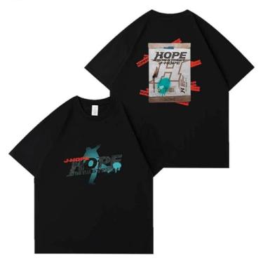 Imagem de Camiseta Hope On The Street Album Merchandise for Fans Star Style J-Hope Camiseta estampada algodão gola redonda manga curta, Preto, M