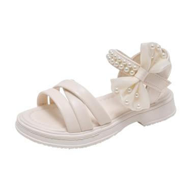 Imagem de Sandálias de água para crianças modernas primavera verão bico cor sólida laço infantil sapatos casuais, Branco, 4 Narrow Big Kid