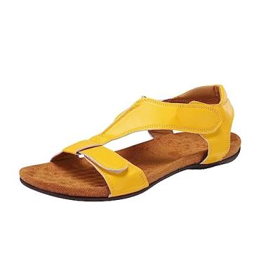 Imagem de Coerni Sandálias femininas estilo cunha moda primavera e verão sandálias femininas salto plano bico redondo leve respirável tamanho grande, Amarelo, 7 Wide