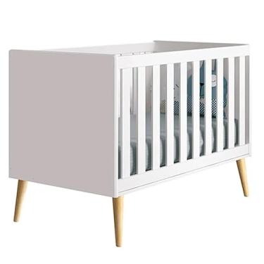 Imagem de Berço Mini Cama Retrô Theo com Pé em Madeira Natural – Branco Fosco