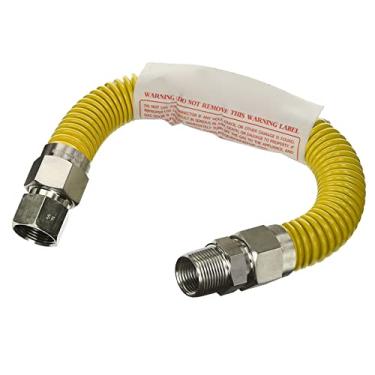Imagem de Flextron FTGC-YC38-18F Conector de secadora a gás flexível revestido com epóxi de 45,7 cm com diâmetro externo de 1,2 cm e FIP de 1,2 cm x 1,9 cm MIP, amarelo/aço inoxidável, excelente resistência à corrosão