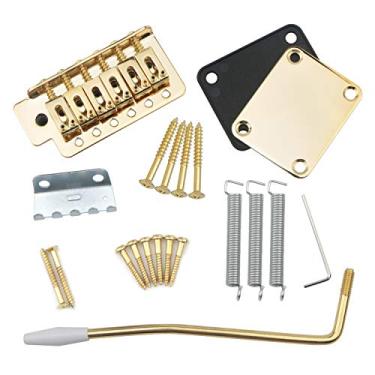 Imagem de Swhmc Kit de barra de ponte Tremolo para guitarra elétrica Golden 6 cordas com placa de reforço para guitarra Strat Fender