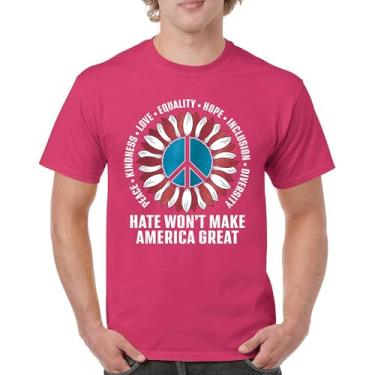 Imagem de Camiseta masculina Hate Won't Make America Great Peace Kindness Love Equality Hope Inclusion Diversity Peace Sign, Rosa choque, XGG