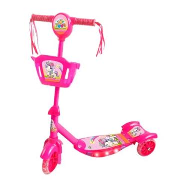 Imagem de Patinete Infantil 3 Rodas com Luzes Led e Cesta Emite Som (rosa)