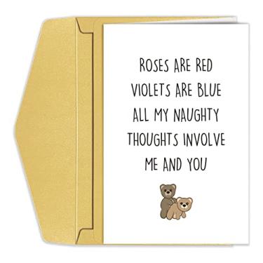 Imagem de Goroar Cartão comemorativo de Dia dos Namorados para casais, tema de urso de pelúcia travesso, dourado, 13,5 x 20,3 cm