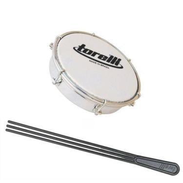 Imagem de Kit Tamborim Pele Leitosa Torelli TT 404 BCO Baqueta Tripla