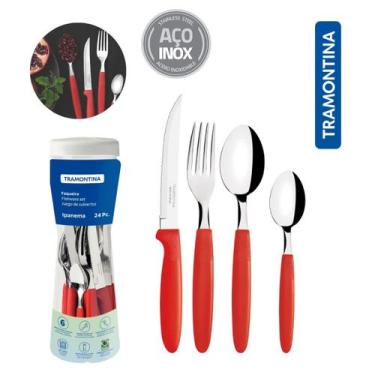 Imagem de Jogo De Faqueiro Tramontina Talheres 24 Peças Ipanema Cores, Vermelho,